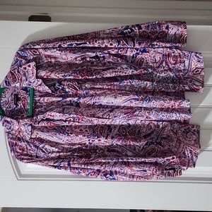 Red, white  and blue paisley pattern button down blouse